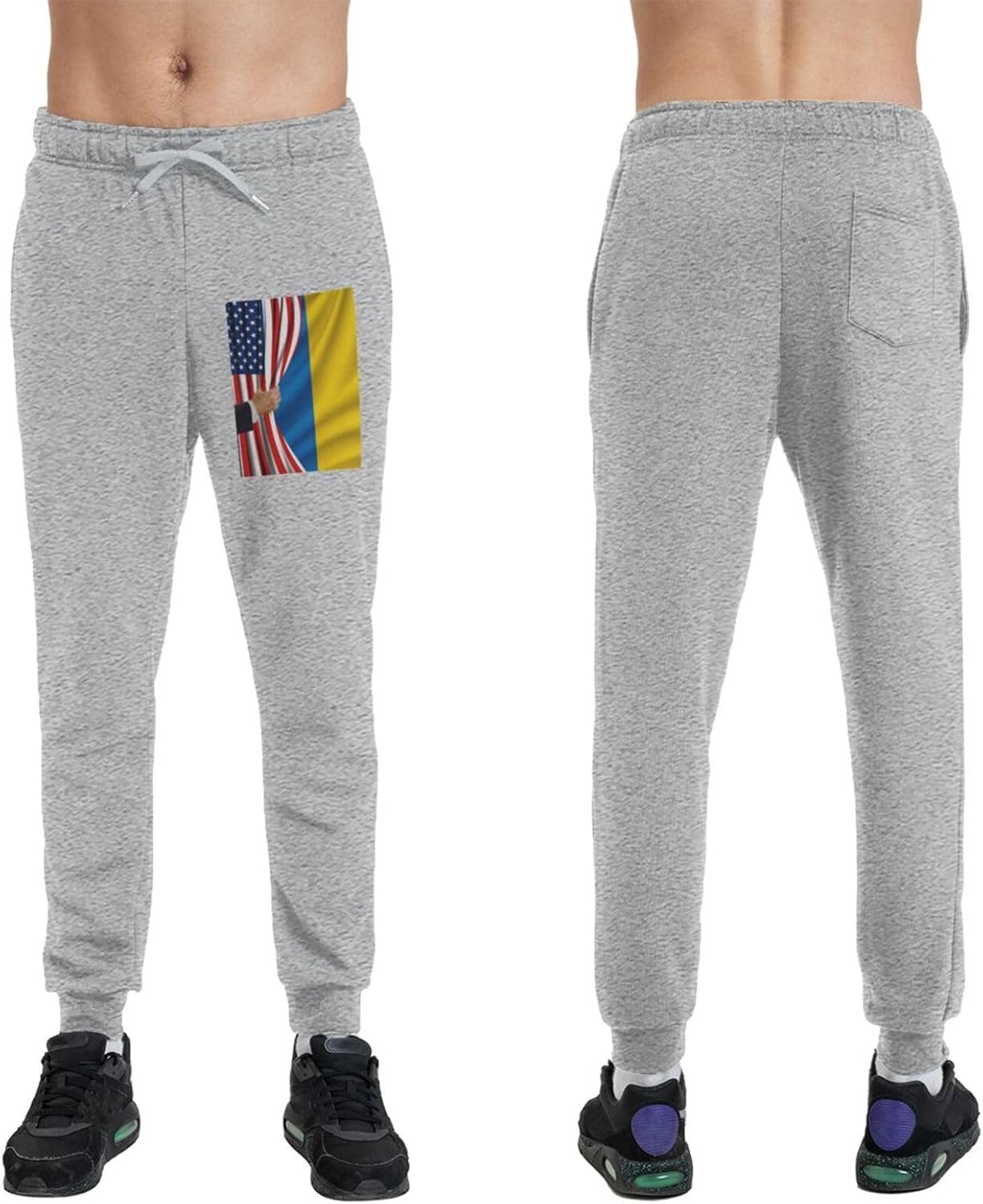 American Flag and Ukraine Flag Men's Long Pants Lightweight Quick Dry Gym Sports Pants