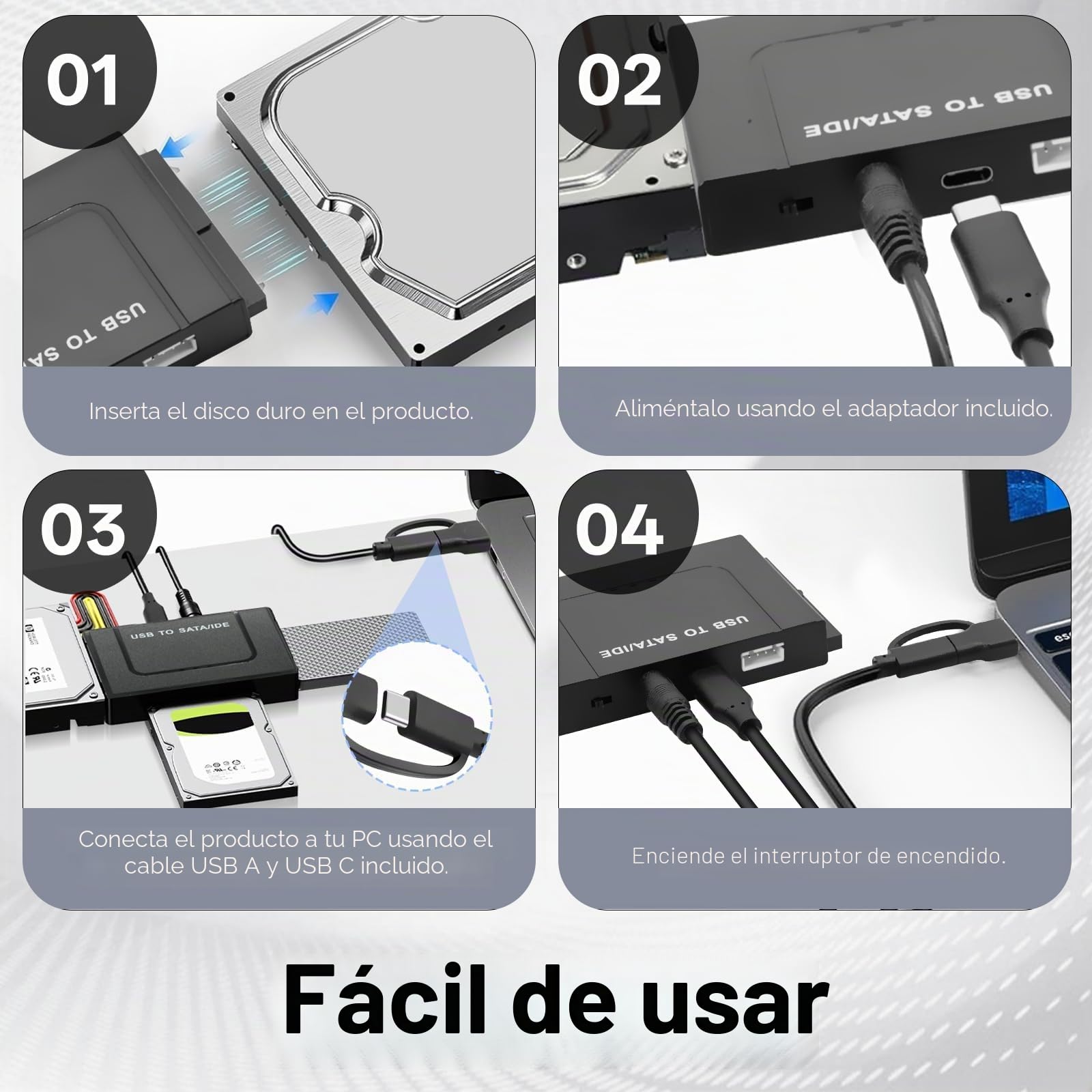 6Gbps Adaptador Lector Discos Duros USB3.1, Adaptador USB IDE para 2,5'' y 3,5'' IDEy SATA HDD/SSD,ConversorAdaptador de Disco Duro USB3.1 a IDE/SATA para Windows/Linux/MacOS