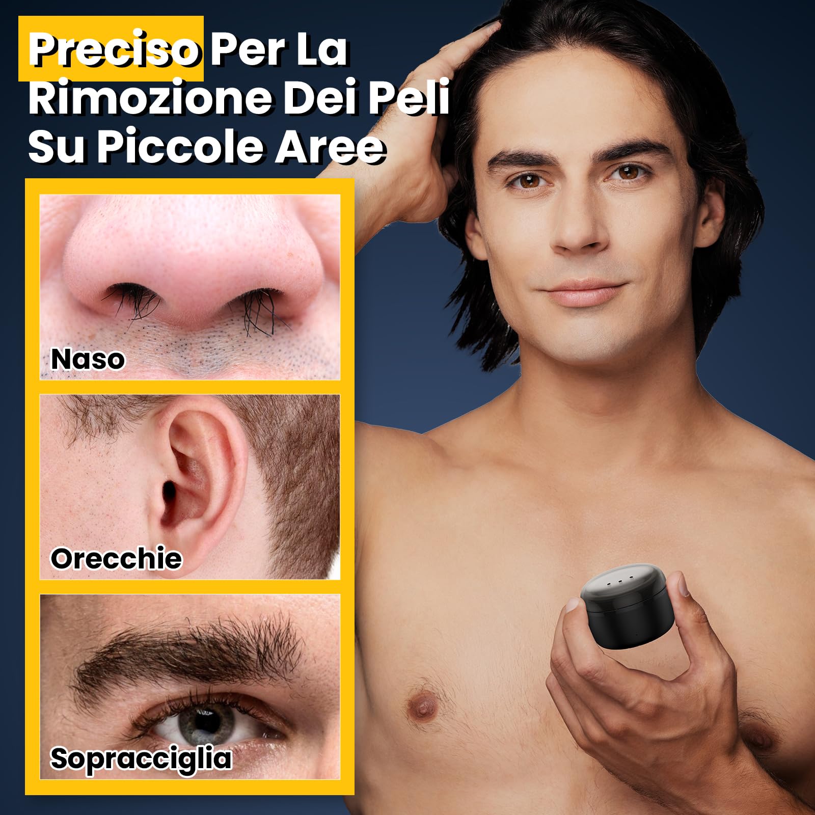Ceretta per Naso e Orecchie per Uomo, Ceretta per Sopracciglia - Epilatore Viso con mini Scaldacera, Calore Rapido,100g Cera, 20 Applicatori, Depilazione Naso, Orecchie, Sopracciglia per Uomo e Donna