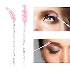 BTYMS 100 Pieces Crystal Eyelash Mascara Brushes Spoolie Brush Lash Wands Applicator Disposable Eyebrow - Light Pink