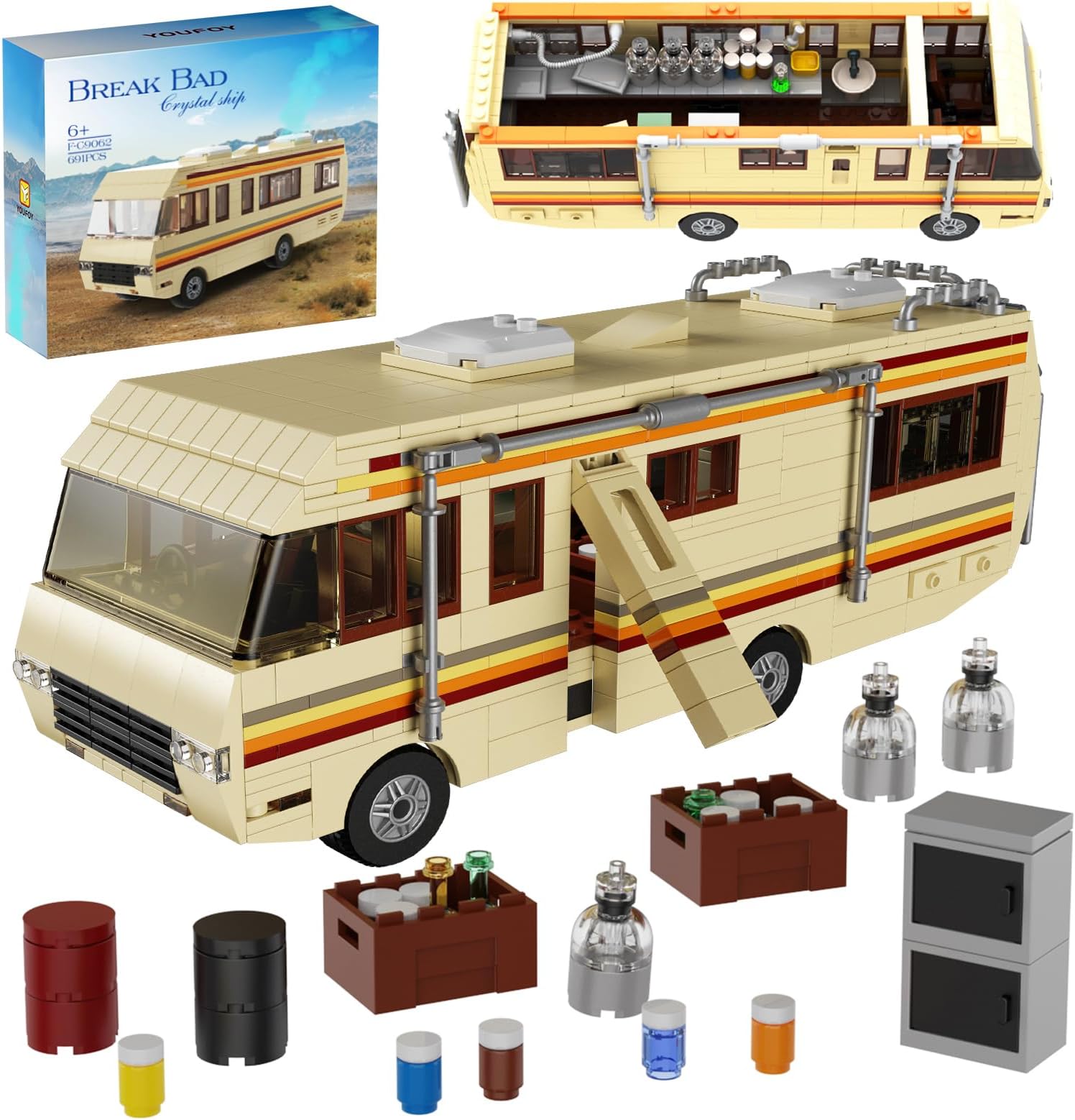 Millionspring Breaking Bad RV Building Block Set, Classic Movies Walter White RV Model Toy, Creative Motorhome Bus Building Block Set, Great Gift for Film Fans (691 Pieces)