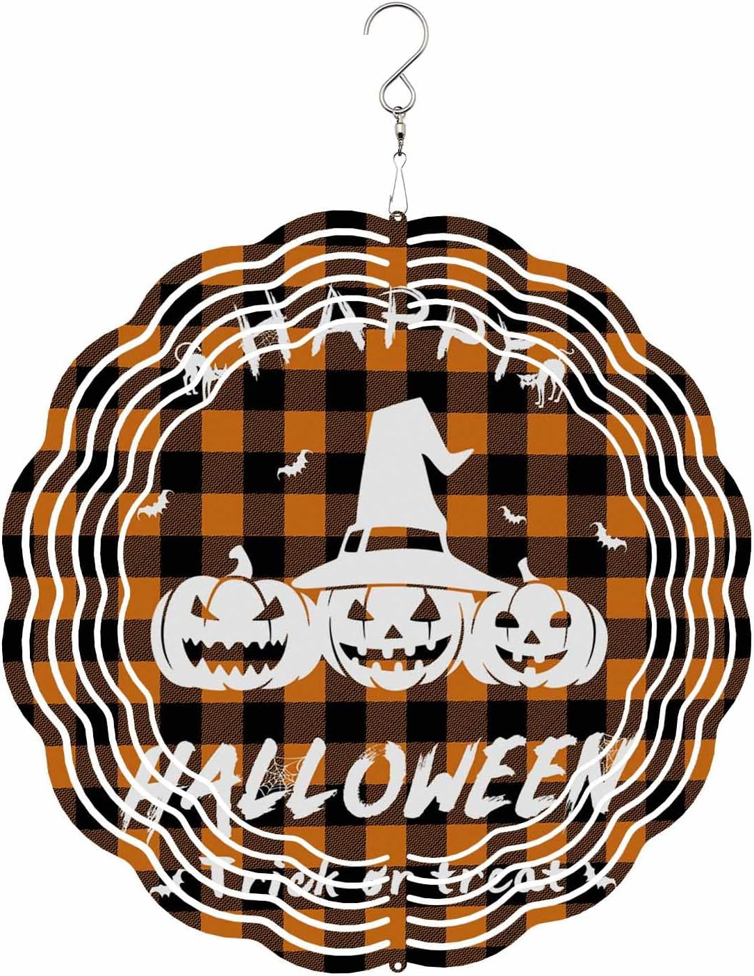 Happy Halloween Wind Spinners, Hanging Wind Spinners for Yard and Garden 3D Stainless Steel Metal Sculptures Crafts Ornaments 12 Inch