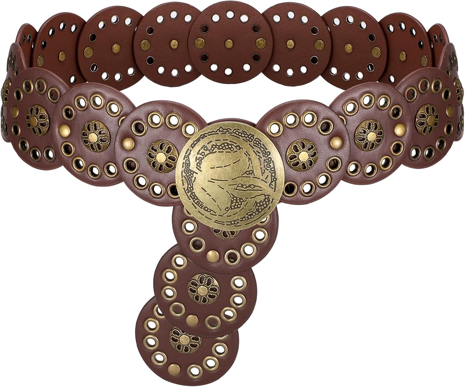 SUOSDEY Western Women Leather Belt Concho Disc Waist Belts Ladies Vintage Wide Waist Belt Boho Belt for Dress Jeans