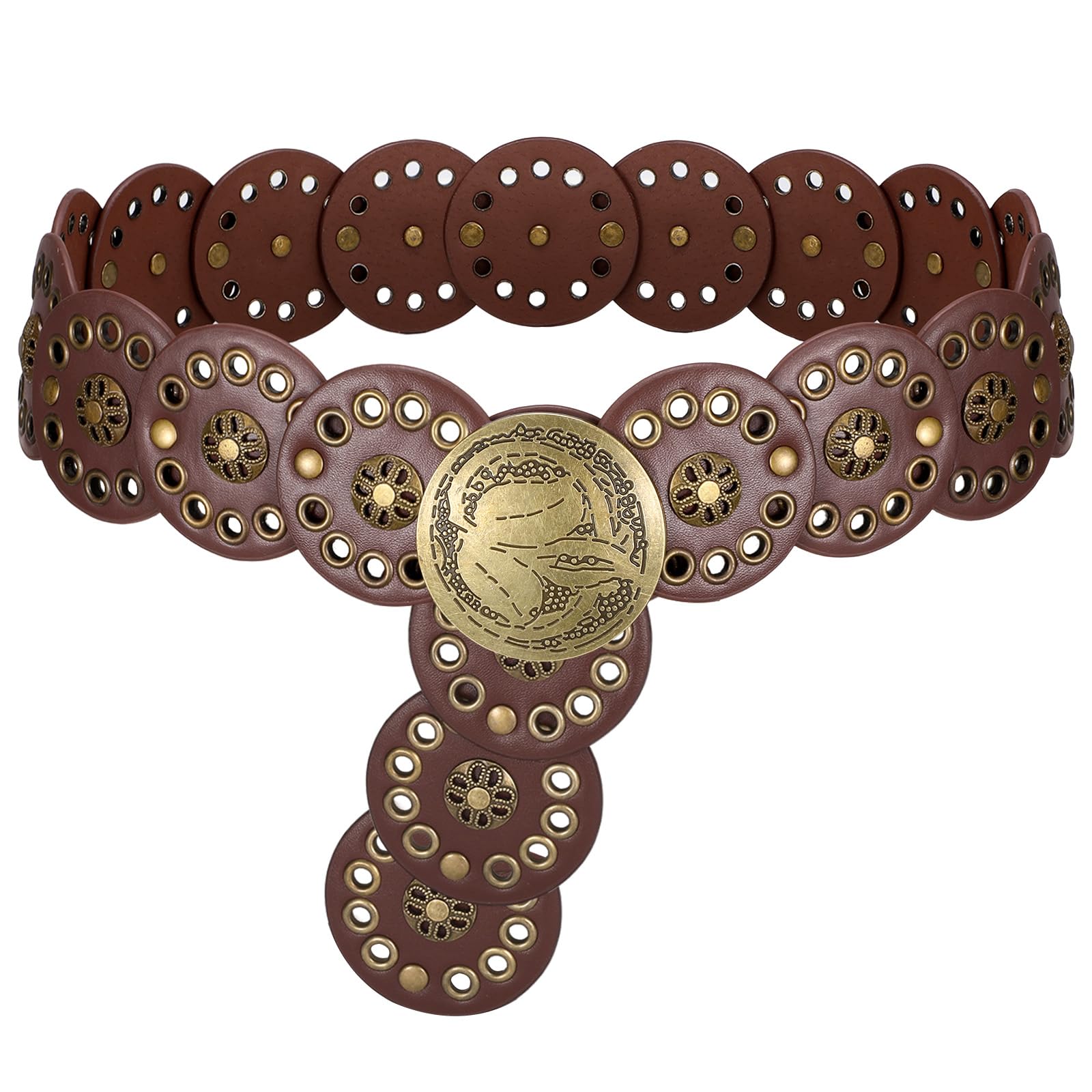 SUOSDEY Western Women Leather Belt Concho Disc Waist Belts Ladies Vintage Wide Waist Belt Boho Belt for Dress