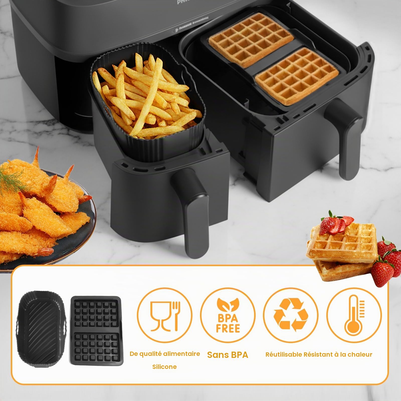 26 Pcs Air Fryer Accessoires, Moule pour Philips Air Fryer Dual Basket 3000-5000 serie 9L (6L/3L)