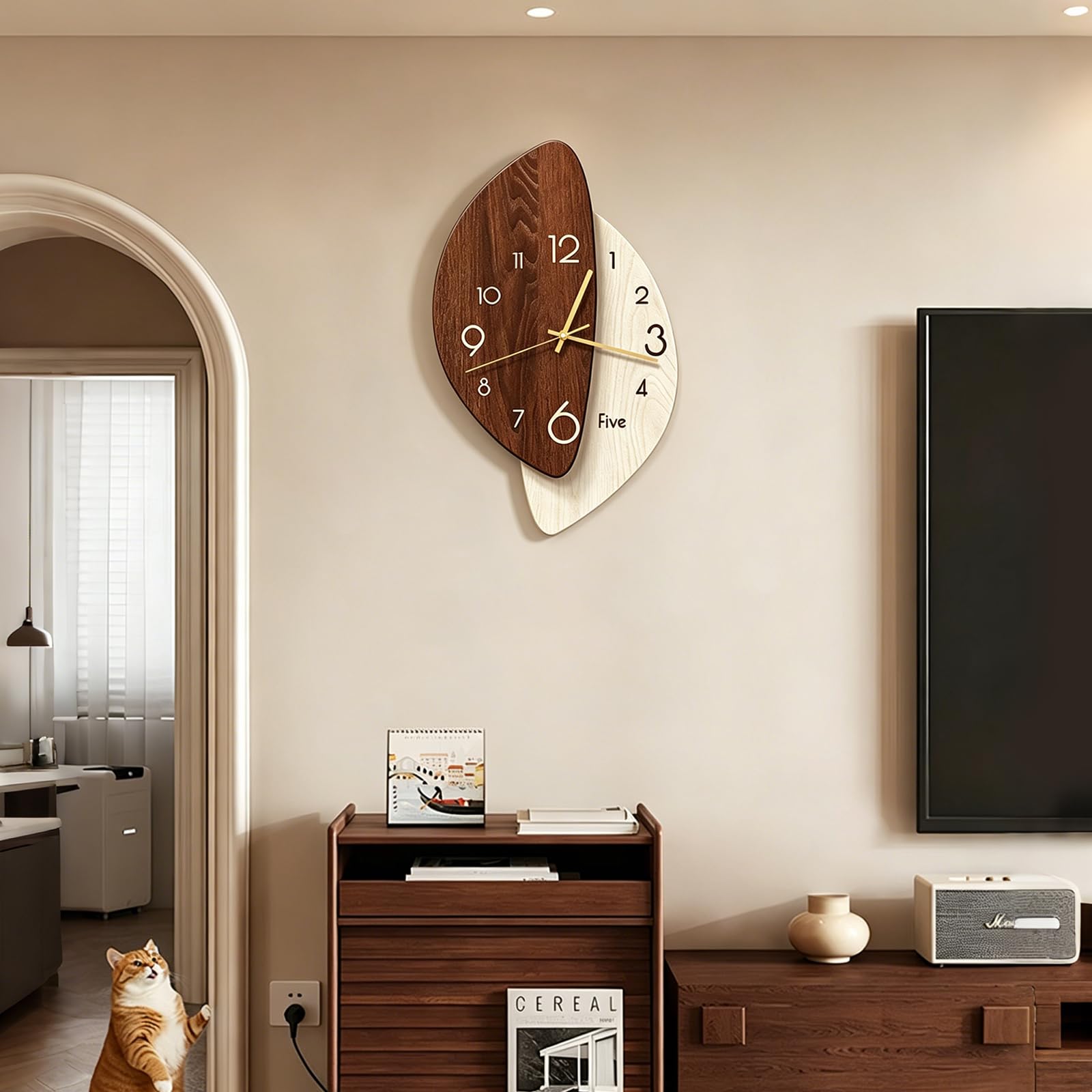 Ergocar Reloj De Pared con Diseño Artístico Moderno Vetas Madera Irregulares En Dos Capas Acabado Mate 3D Batería Larga Duración Silencioso e Impermeable