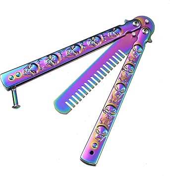 Colorful Rainbow Foldable Combs Stainless Steel Folding Combs for Outdoor