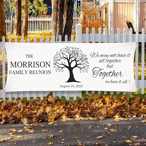 Family Reunion Banner Personalized – 2025 Reunion Sign with Tree Design for Family Gathering, Outdoor Picnic, Anniversary, or Celebration Decorations and Photo Backdrop