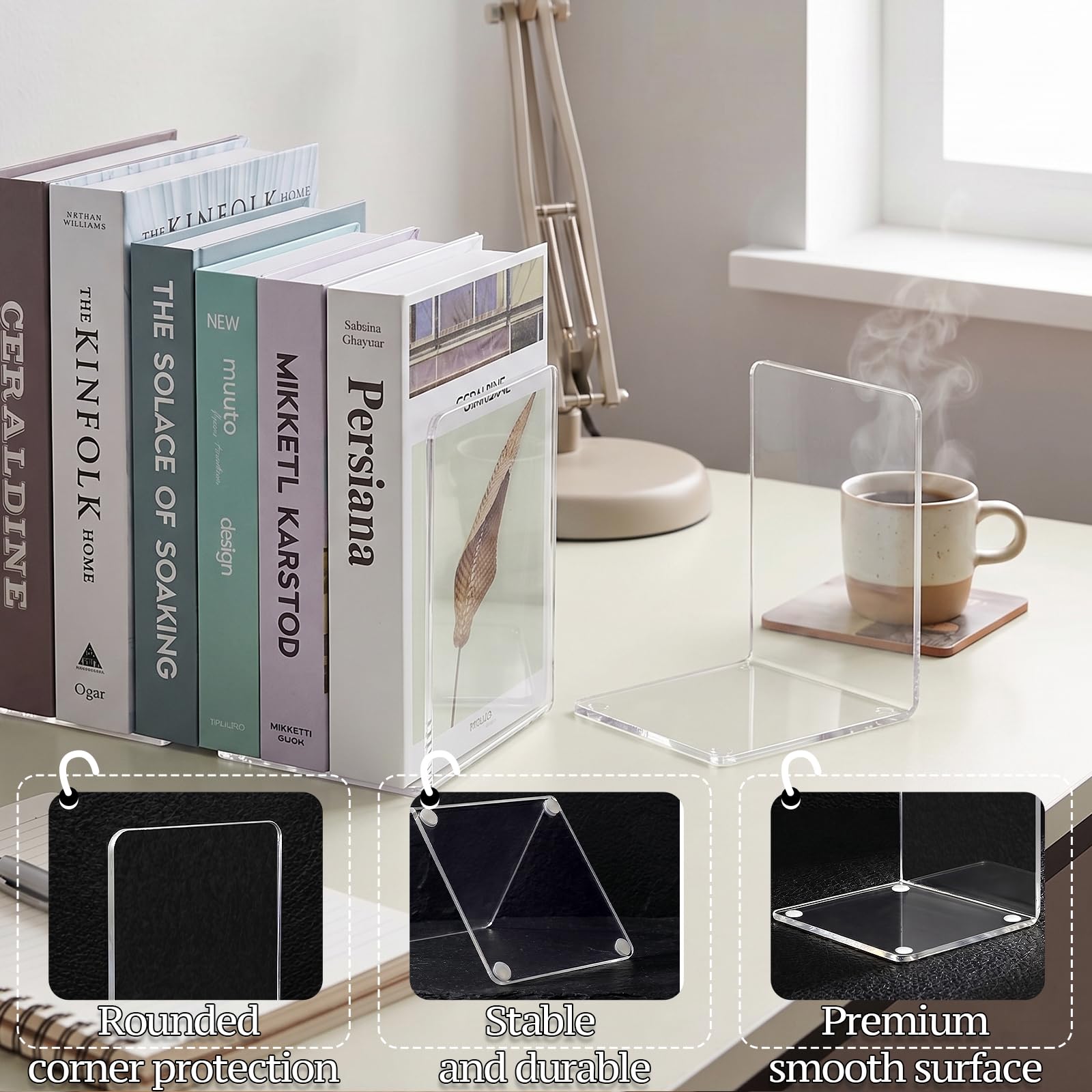 10 Piezas Sujetalibros de Acrílico Transparente, Sujeta Libros Estanteria con Almohadilla Antideslizante, Soportes para Estantería, Ideal para Escuela, Hogar, Oficina y Biblioteca