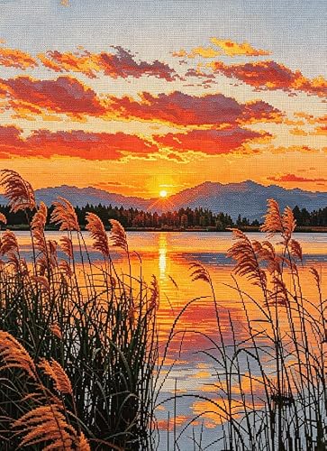 FanZheZhe Cross Stitch Kits for Beginners 11 Count Counted Stamped Pre Printed Cross Stitch Embroidery Kits DIY Home Decoration Sunset 40x50cm