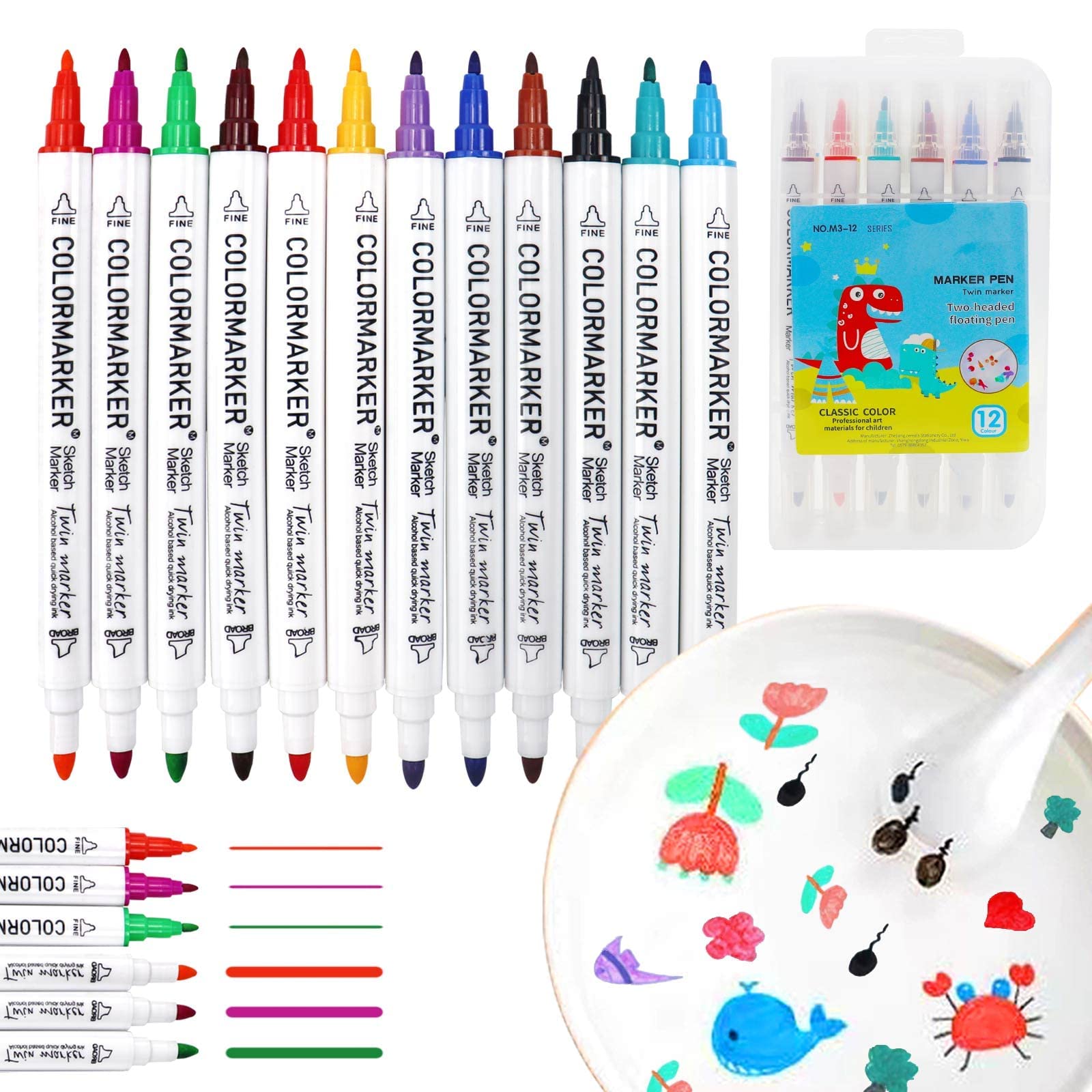 Magical Water Painting Pen, 12 Colors Double Ended, Water Painting Floating Marker Pen, Magical Water Floating Pens, Erasing Whiteboard Marker Pens