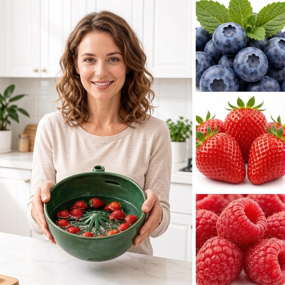 Generico Scotola di lavaggio di bacche a rotazione automatica, 2026 Nuova ciotola a vortice di bacche, Lavatrice automatiche di frutta e verdura con drenaggio, Colander da cucina multiuso (1pcs)