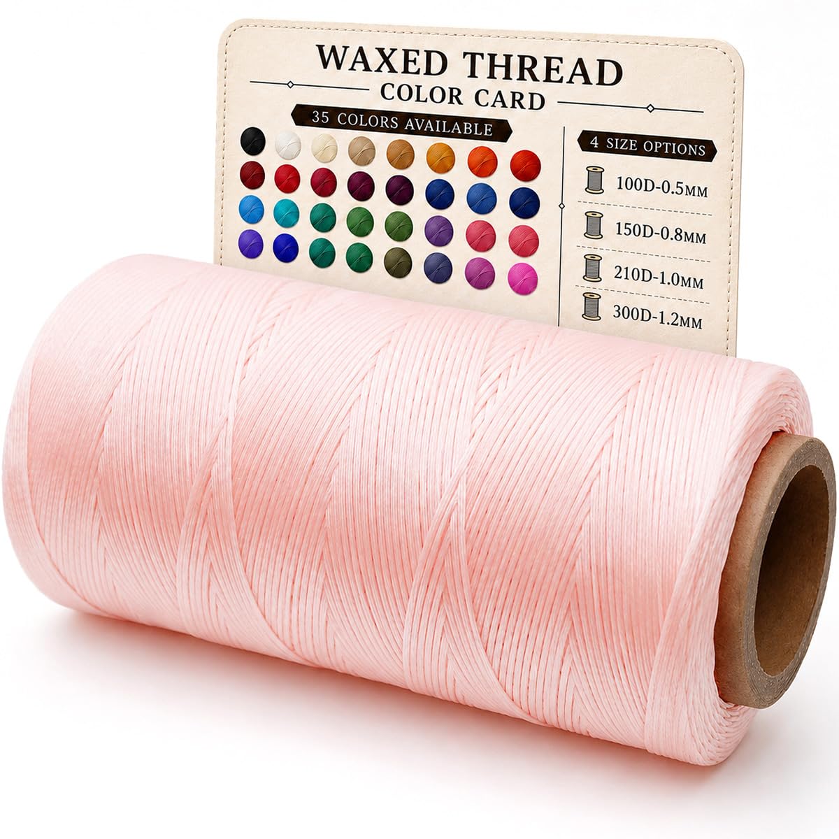 Flat Waxed Thread for Leather Sewing, String Polyester Cord for Leather Craft Stitching Bookbinding Cafts (0.8mm 150D, Light Pink)
