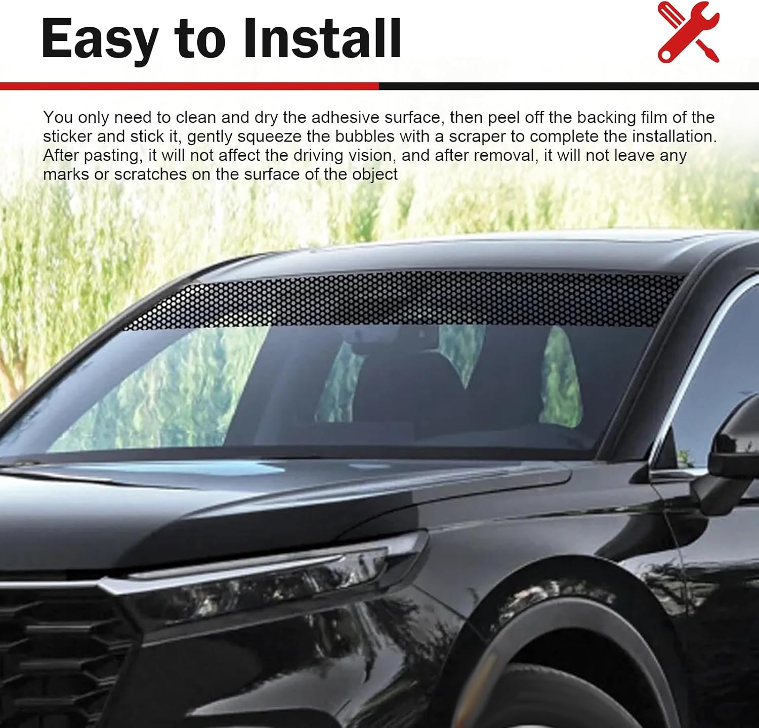 Car Windshield Tint Strip, 7.87" x 59" Window Sun Visor Strip Tint Film, Anti-Glare Car Windshield Banner Sticker, Sunproof One Way Privacy Film (Black #A)