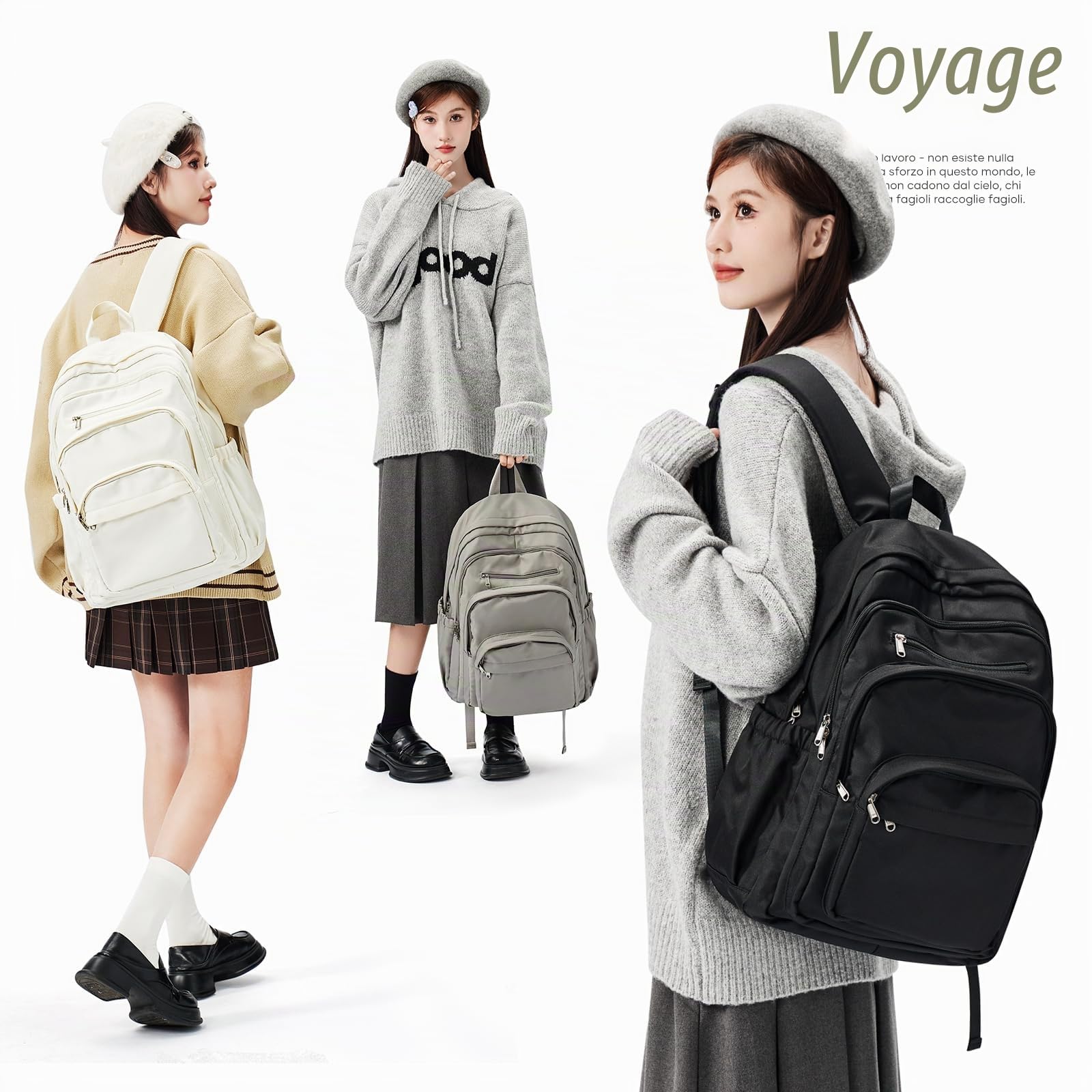 Sac Scolaire Cartable pour Fille Garcon, Sac à Dos Lycee Multi-poches Scolaire Sac avec Compartiment Ordinateur, Cartables Scolaires Imperméable et Léger pour L'école(Gris)