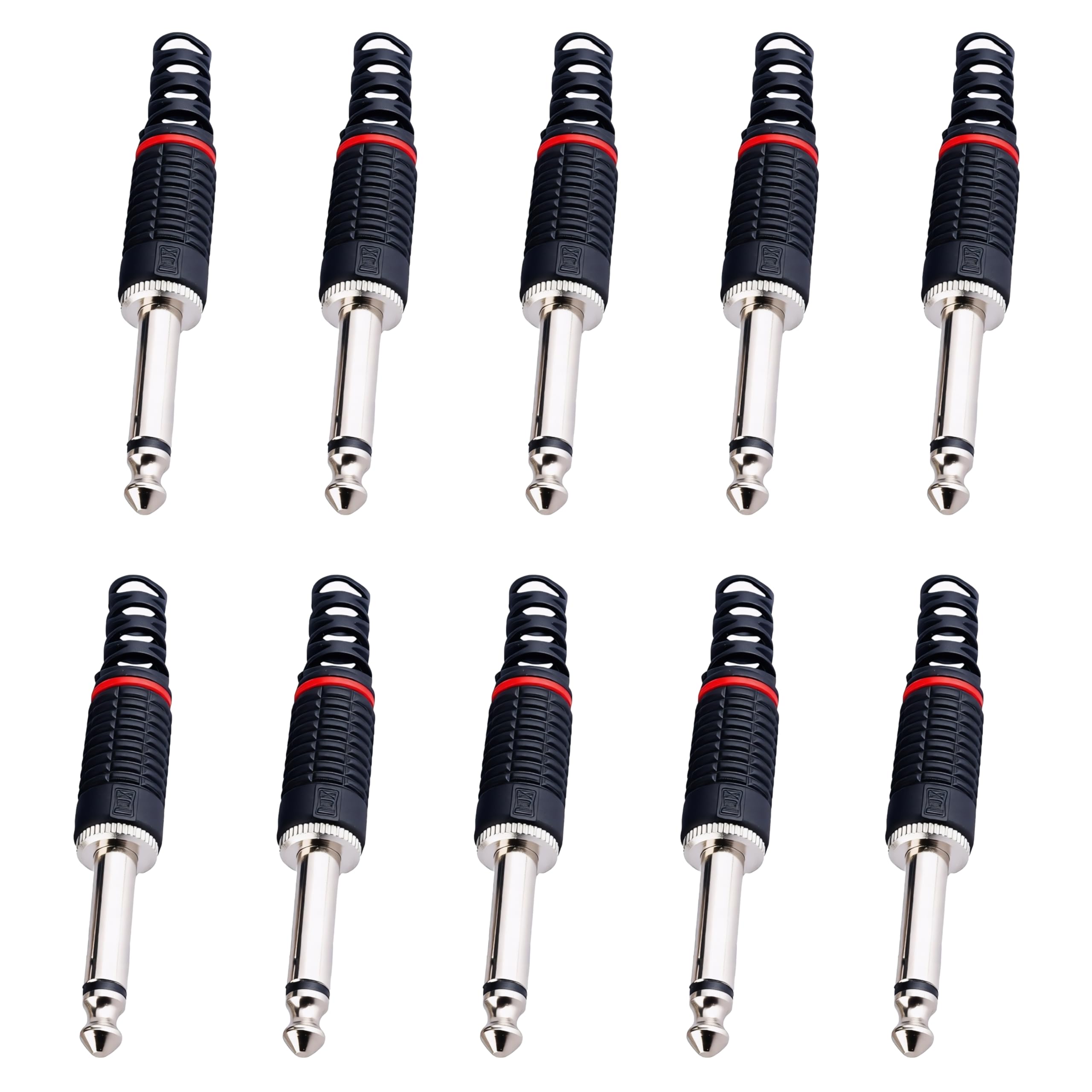 MX 6.35mm Jack Plug 1/4 Inch TS Mono Audio Male Connector, Solder Type Straight with Spring Strain Relief for Guitar, Amplifier, Speaker, DJ Mixer & Patch Cable, Black (Pack of 10)-image-47