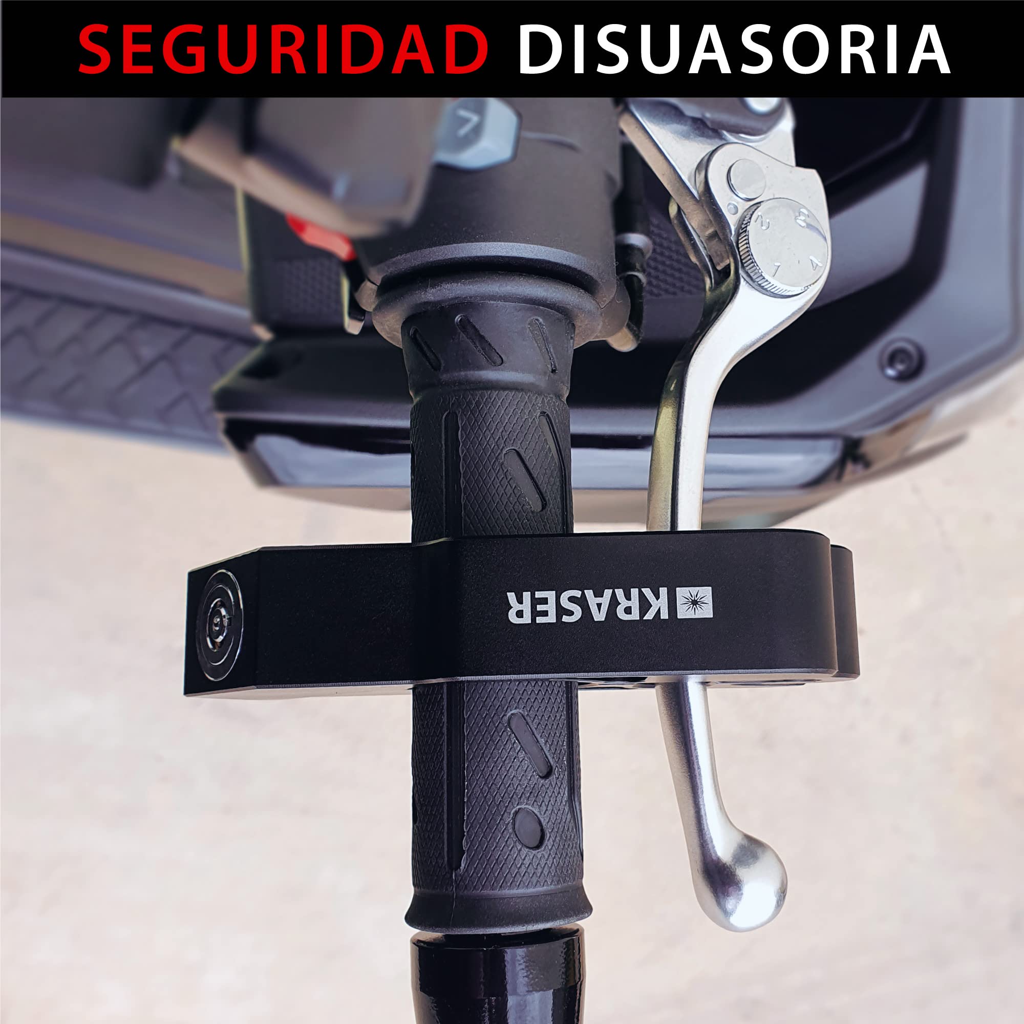 KRASER KR720B Candado Moto Freno Manillar, Rápido Bloqueo Click, Cerradura Seguridad Anti-Taladro, Bloqueo Antirrobo Bloqueo Maneta Acelerador Freno Embrague Universal Scooter Quad, Grip Lock