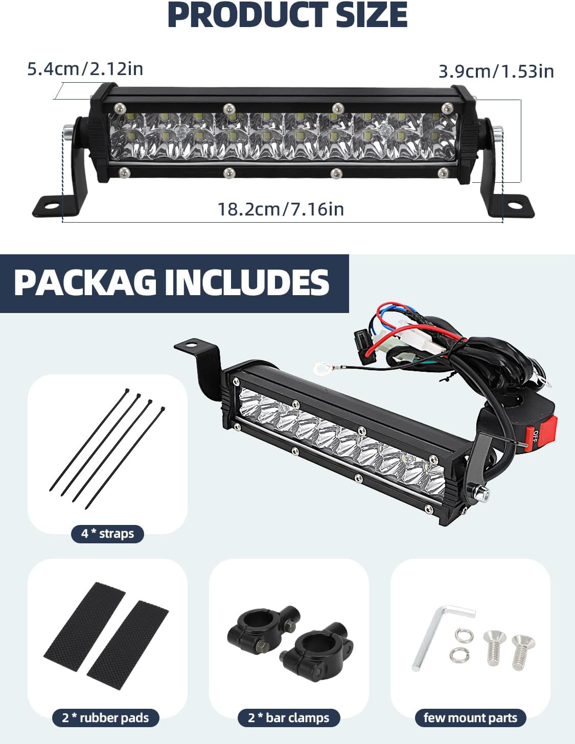 Dirt Bike Light Bar 60W 4200LM Motorcycle Headlight Light Bar Plug-Play Universal for Most 7/8" handlebar CRF110 KLX140 KLX110 TTR110 TTR110E KLX PW XR RM KX Motocross