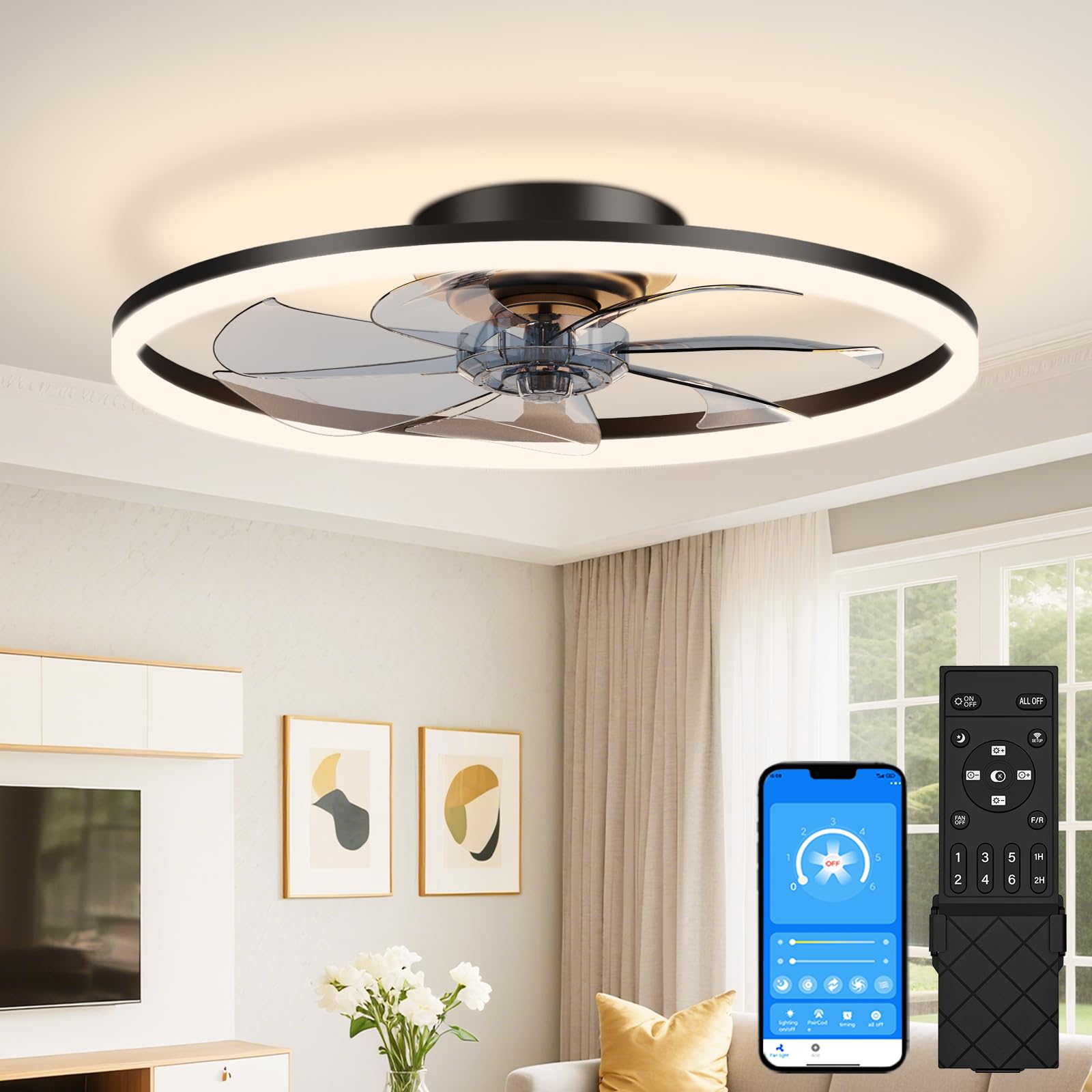 Photo 1 of VOLISUN 24in Black LED Ceiling Fan with Light and Remote