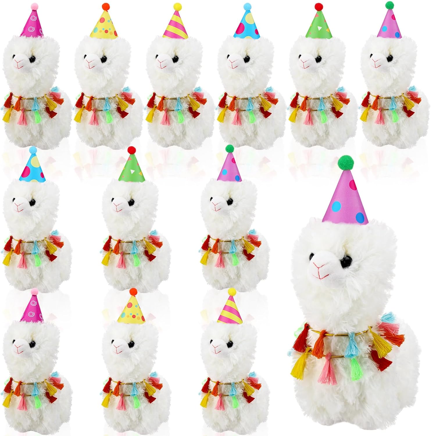 12 Set Llama Animals Bulk Adopt a Llama Party Favor - Mini Animal, Birthday Hats, Tassel and Golden Elastic Rope Mexican Fiesta Animals Birthday Party Decor Shower Supplies