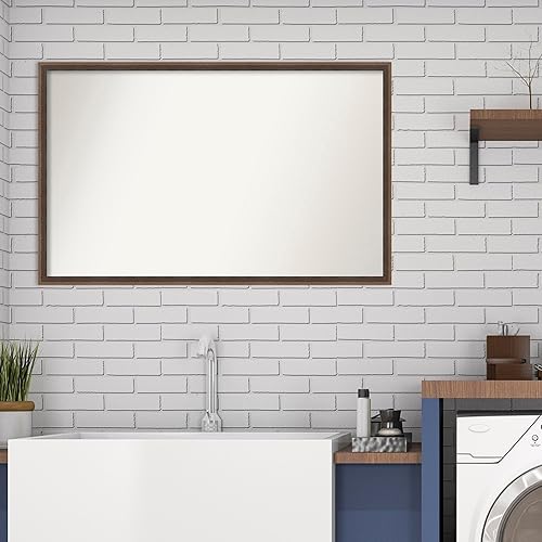 Miniatura 5 de Amanti Art Espejo de baño marrón para sobre el fregadero, 22 x 35 pulgadas, espejo de tocador rectangular de cuña de madera dura, moca, marco de