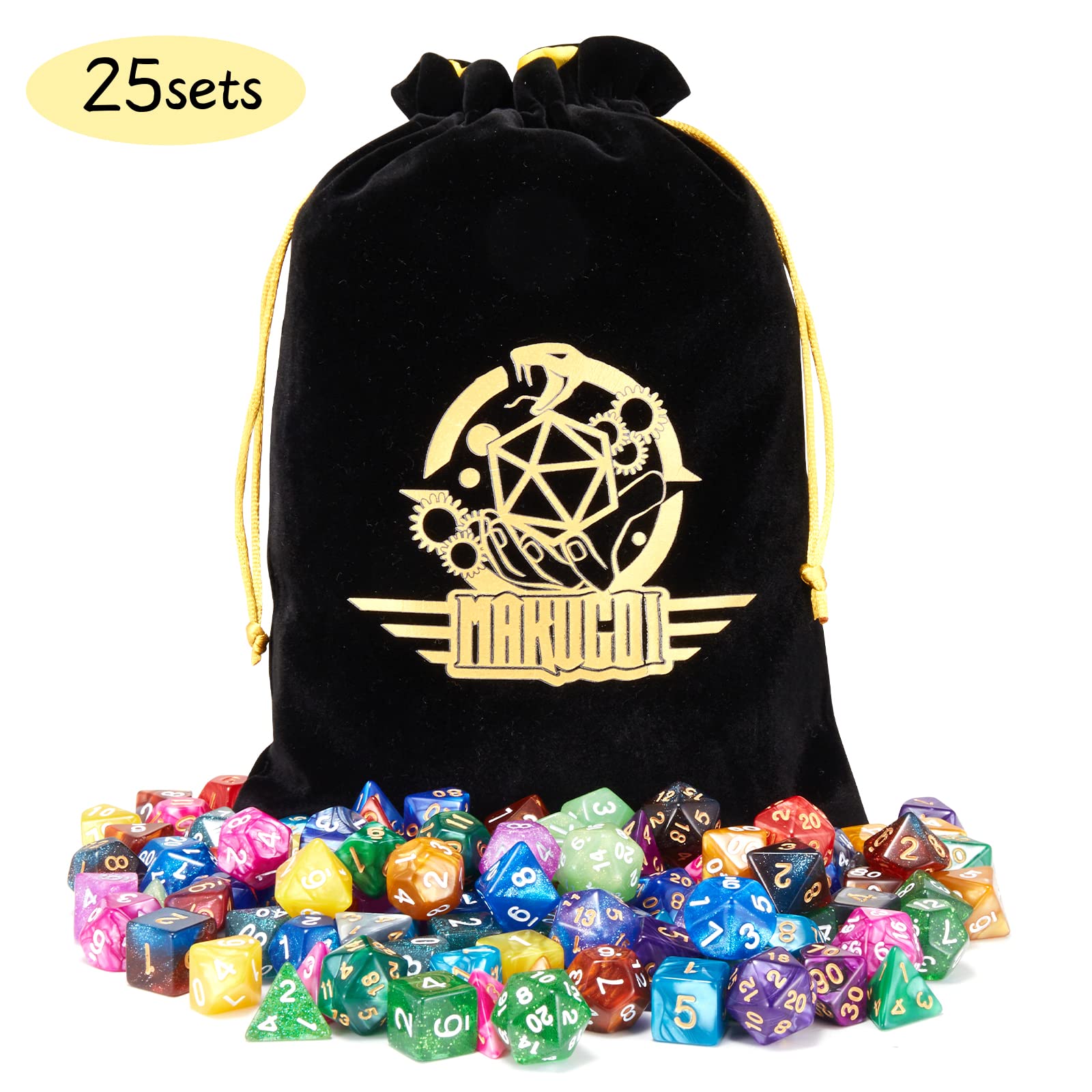 Set De 175 Dés Polyédriques - Jeu D&D, Donjons Et Dragons - 25 Sets De 7 Dés - Sac De Rangement Inclus