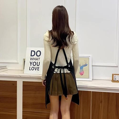 Miniatura 6 de EURYNOME Delantal de chef ajustable con bolsillos grandes, parte trasera cruzada de lona de algodón, con tamaño libre para todos los adultos