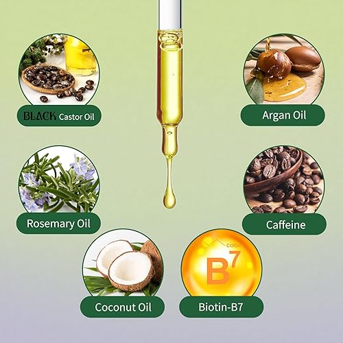 Miniatura 2 de HOYGI Aceite de ricino prensado en frío, aceite de coco y romero para el crecimiento del cabello con biotina, cafeína, aceite de argán para todos