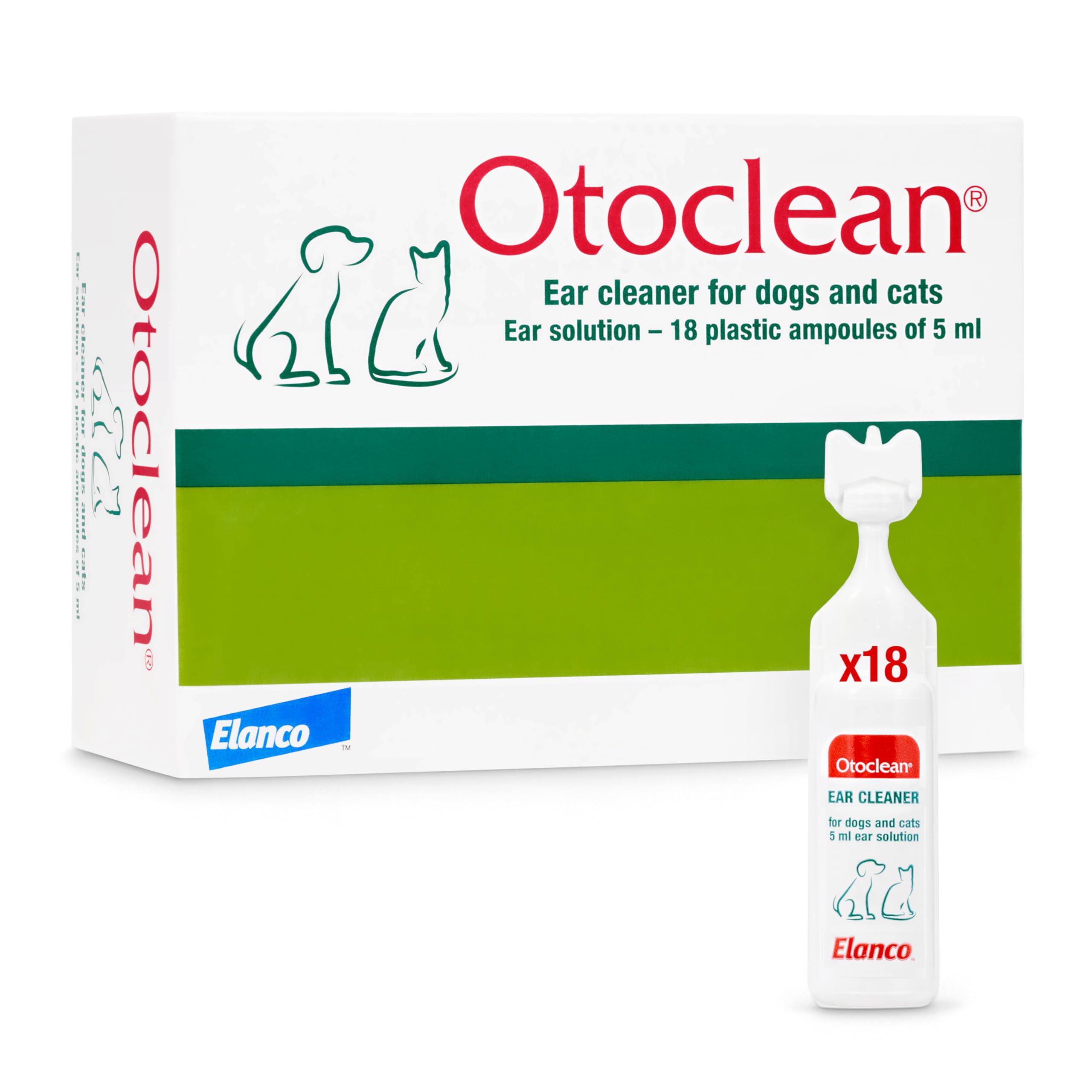 Otoclean Ear Cleaner - Soothing Cat and Dog Ear Cleaner in 5ml Bottles for Easy Application - Anti Cross-Contamination - 18 x 5ml