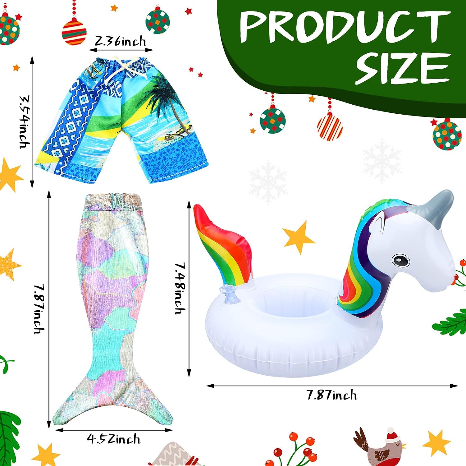 Hungdao 6 Pcs Christmas Doll Accessory Set Beach Doll Clothing Include Mermaid Dress Costume Inflatable Snow Tube or Swim Trunks for Christmas Holiday Decoration
