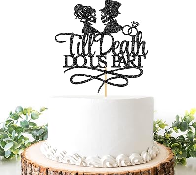 Till Death Do Us Part Cake Topper, Wedding Cake Decoration Halloween Party Decorations Supplies, Skeleton Couple Cake Topper