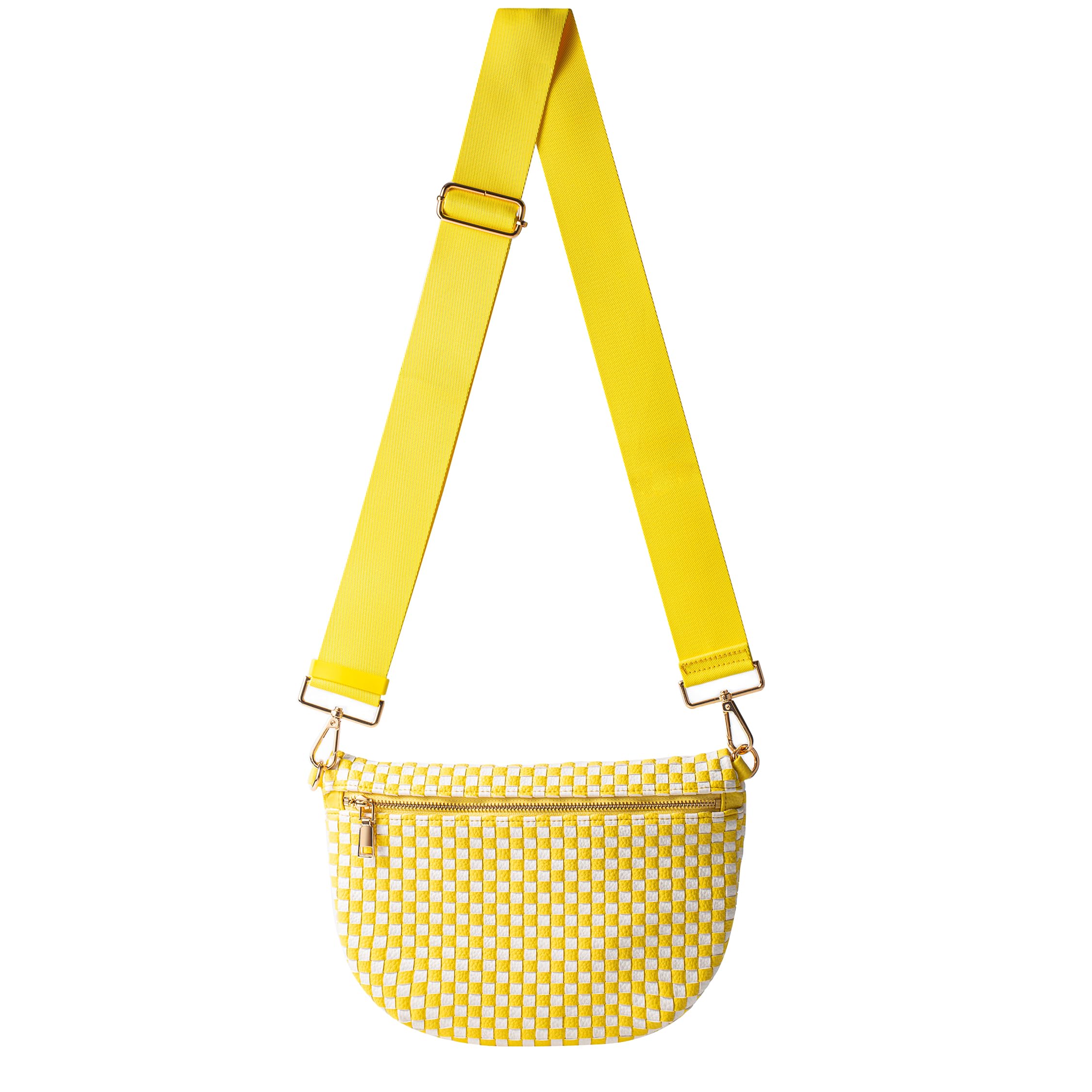 Zyberion Woven Crossbody Bag for Women, Checkered PU Bum Bag Sling Purse with Adjustable Strap for Travel, Festivals