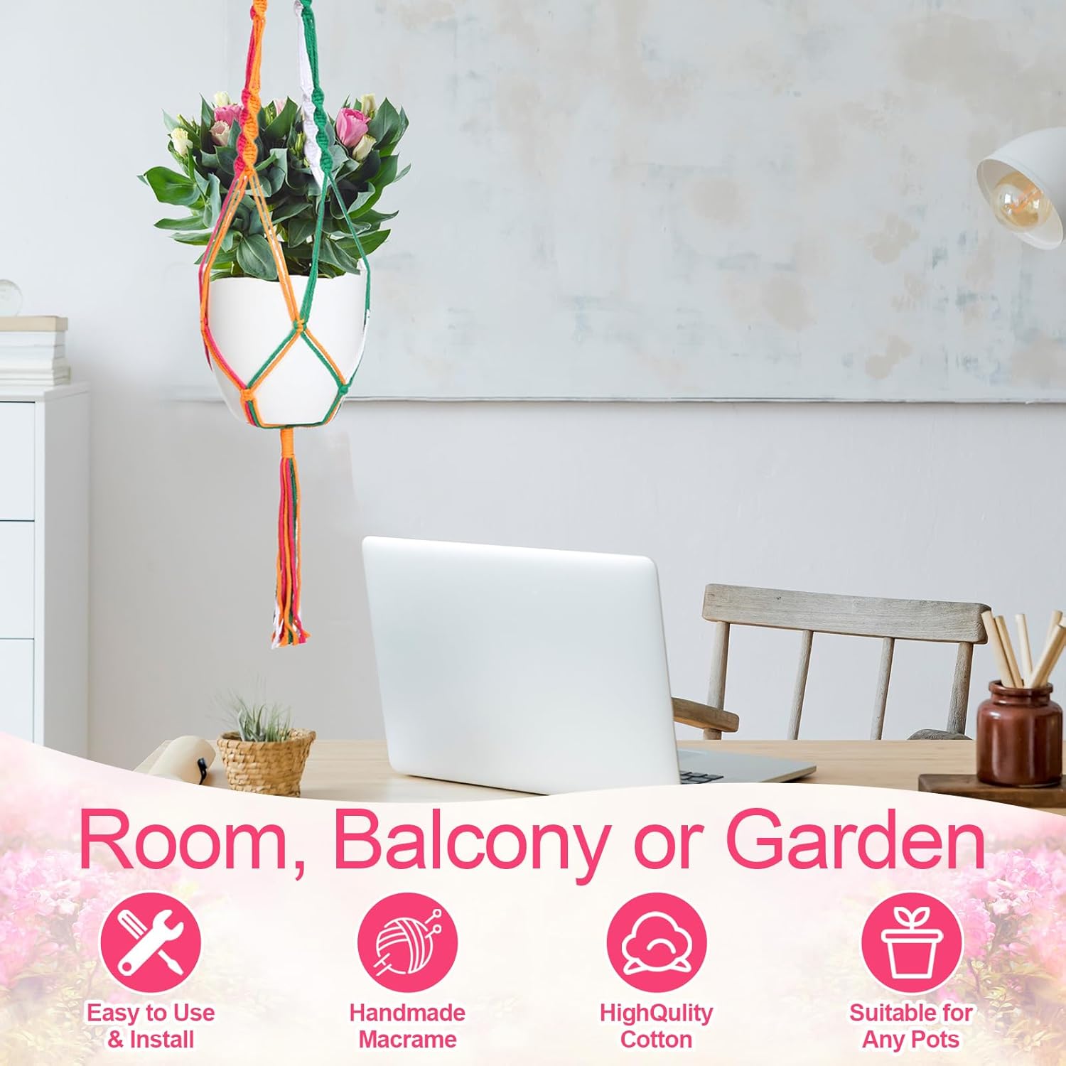 Hoteam 12 Pcs Macrame Plant Hangers Macrame Hanging Planters for Indoor Plants Handmade Boho Hanging Baskets Flower Pots Holder for Outdoor Home Wall Decor