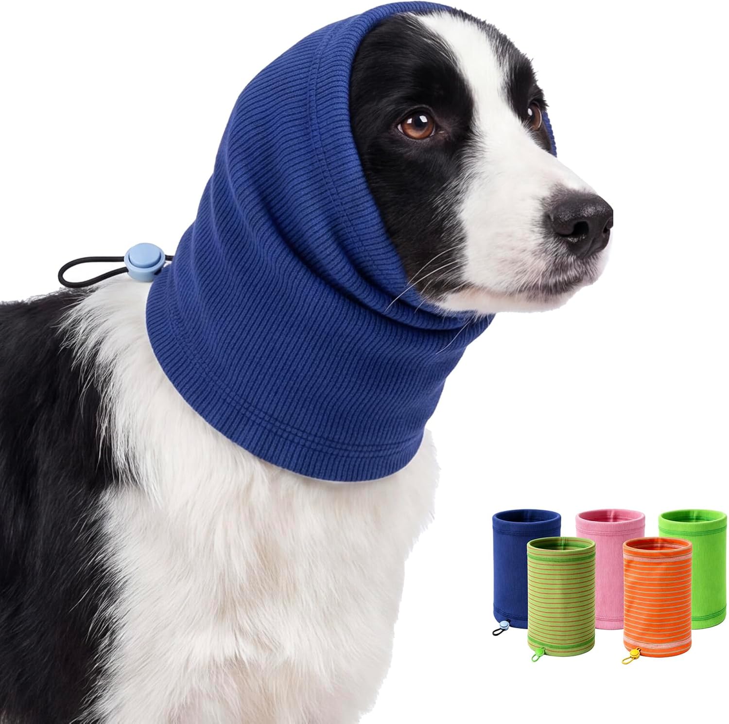 Dog Calming Hoodie, Noise Reduction Ear Cover for Anxiety Relief, Adjustable Soft Warm Pet Headband for Fireworks, Thunder, Grooming, Bathing (Blue, Large)