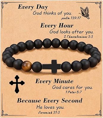 Halukakah Mens Cross Bracelet with Shungite and Tiger Eye - Birthday, Graduation, Retirement, or Christmas, Natural Stone Christian Present for Boyfriends, Dads, Husbands