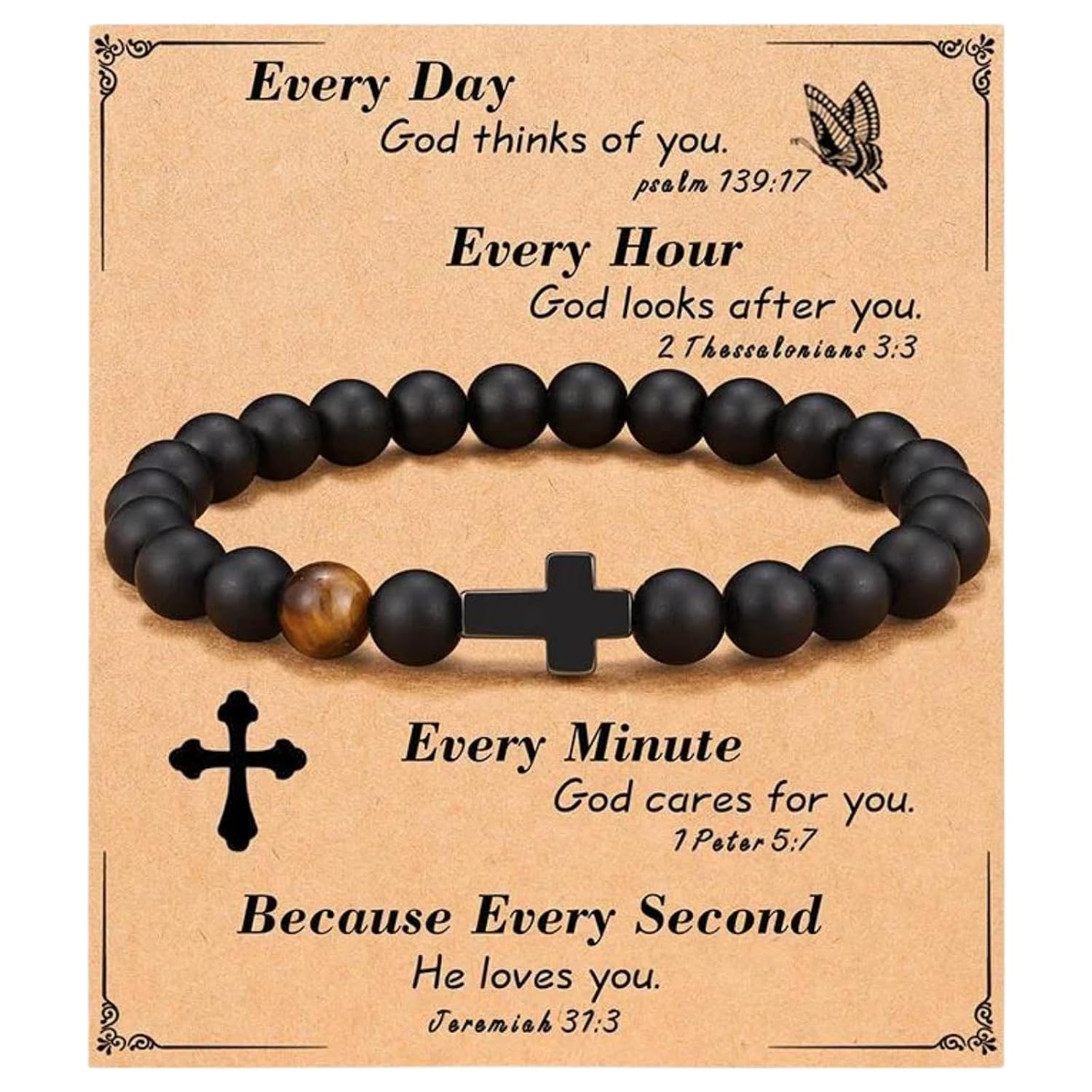 Halukakah Men's Cross Bracelet with Shungite and Tiger Eye - Birthday, Graduation, Retirement, or Christmas, Natural Stone Christian Present for Boyfriends, Dads, Husbands