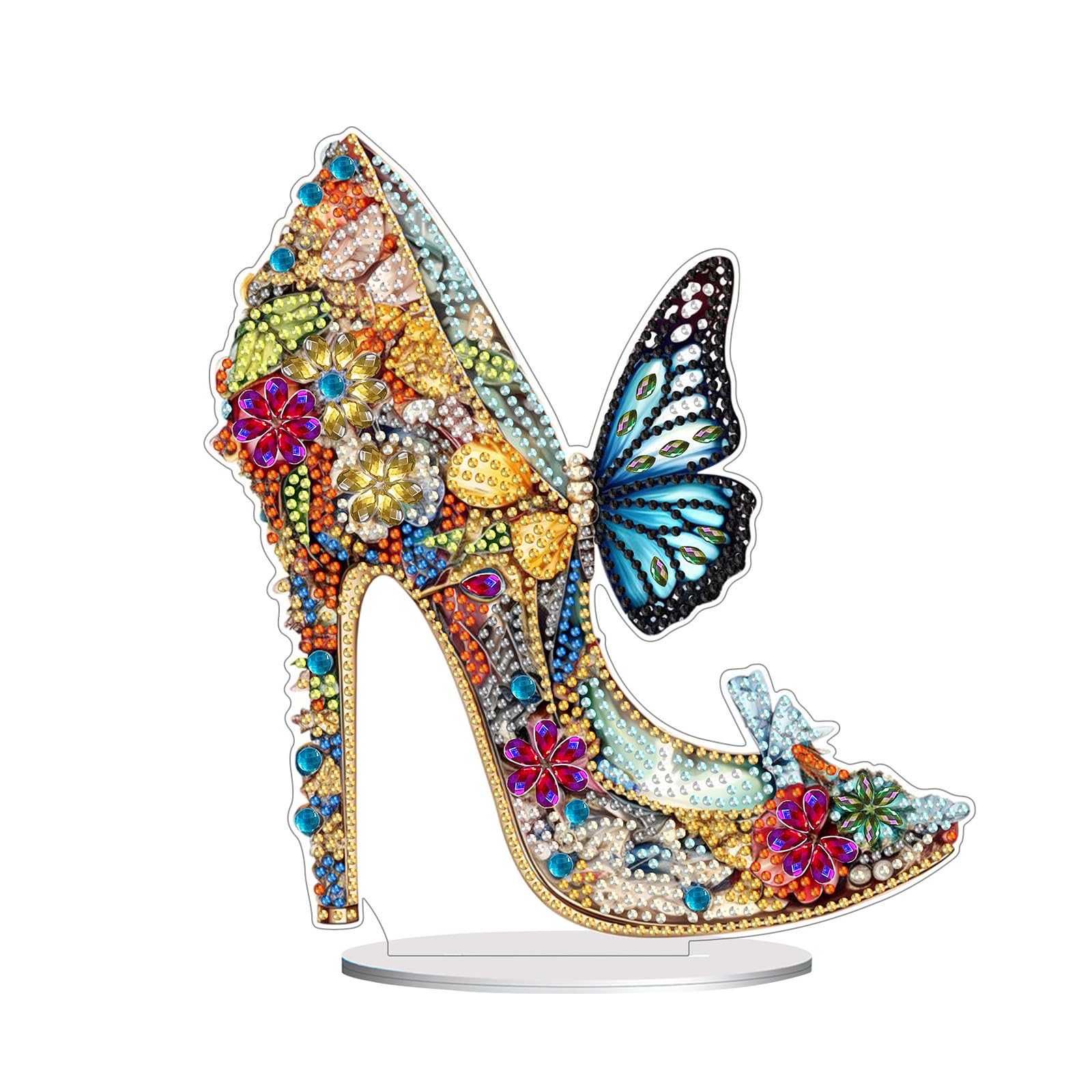 Lebartm DIY Desktop Ornament Irregular Shape Crystal Diamond Art Painting Single Sided Diamond Tabletop Ornaments Painting by Numbers Craft Kits for Home Decor-Butterfly High Heels02