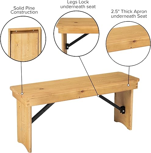 Miniatura 15 de Merrick Lane Tinsley - Banco plegable de pino macizo rústico antiguo de 40 x 12 pulgadas Rústico antiguo,Blanco rústico antiguo,Negro lavado,Natural