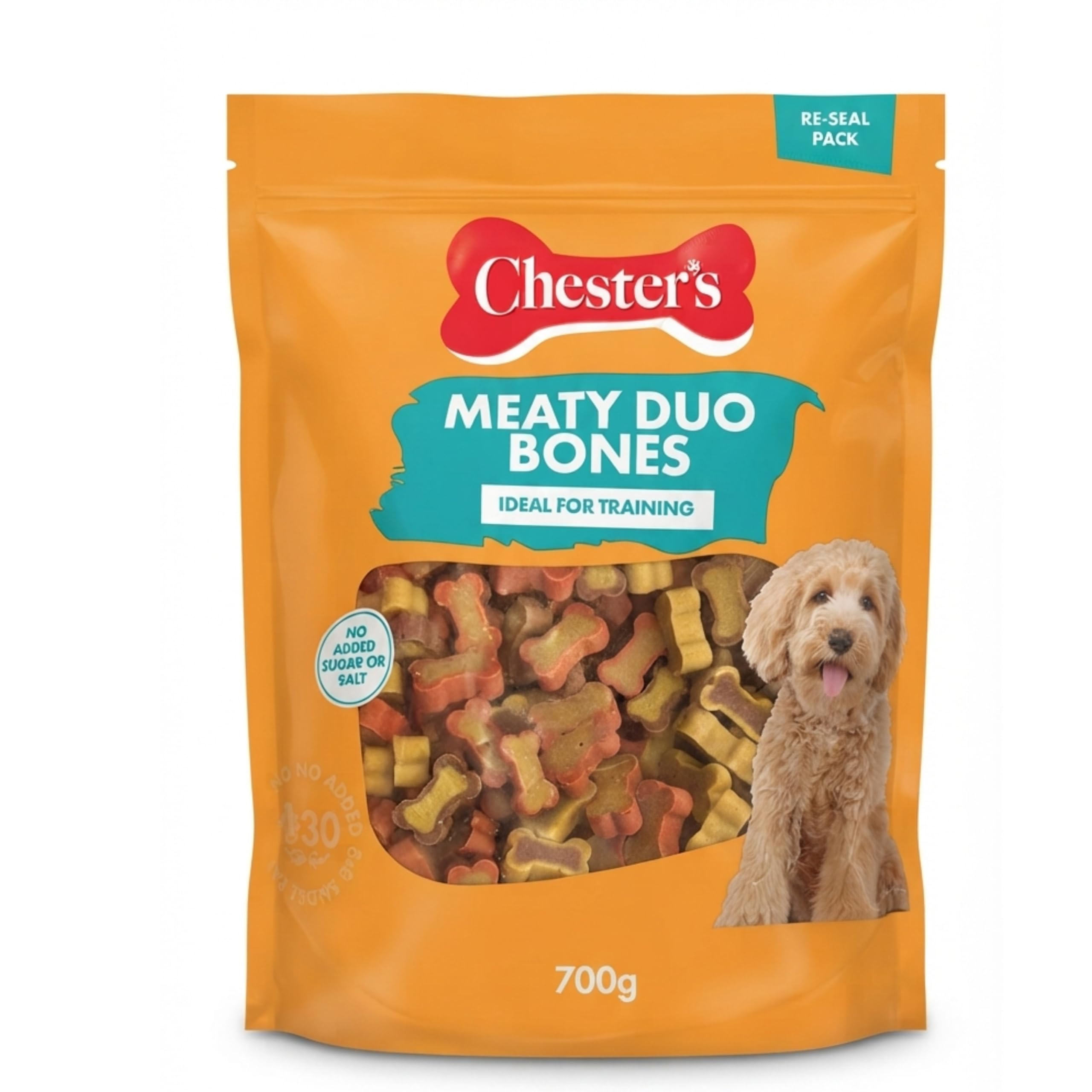 Chester's Meaty Duo Bones Dog Treats 700g – Soft Meaty Training Treats for Dogs & Puppies 4+ Months – Resealable Pack – Reward Snacks for Everyday Training & Positive Reinforcement