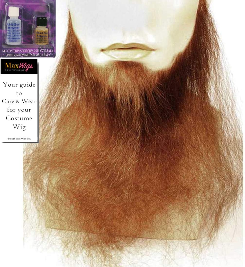 16" Long Full Face Beard Color White - Lacey Wigs Human Hair Duck Dynasty Hand Made Fake Facial Biker Amish Bundle Spirit Gum Remover, MaxWigs Care Guide