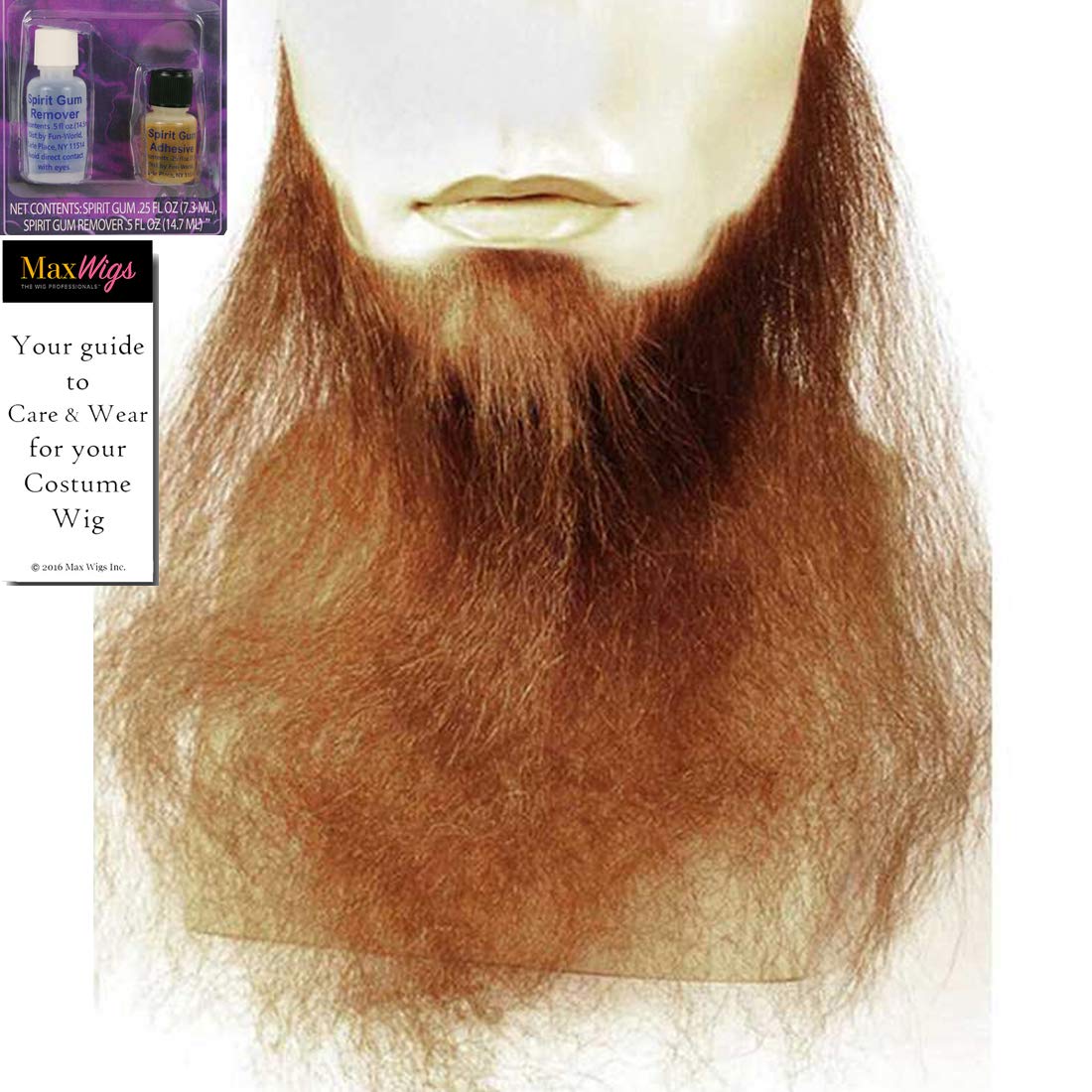 16" Long Full Face Beard Color Strawberry Blonde - Lacey Wigs Human Hair Duck Dynasty Hand Made Fake Facial Biker Amish Bundle Spirit Gum Remover, MaxWigs Care Guide