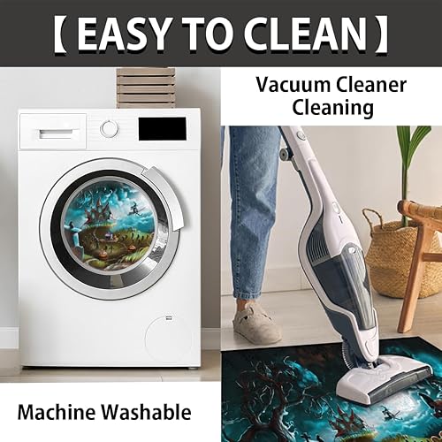 Miniatura 4 de Tapete de puerta semicircular turquesa de Halloween, tapete semicircular de terror de Halloween, lavable, decoración duradera, alfombras de media