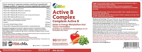 ALLBE Active B Complex - Helps in Energy Metabolism & Tissue Formation - 180 Capsules, 90 Count (Pack of 2)