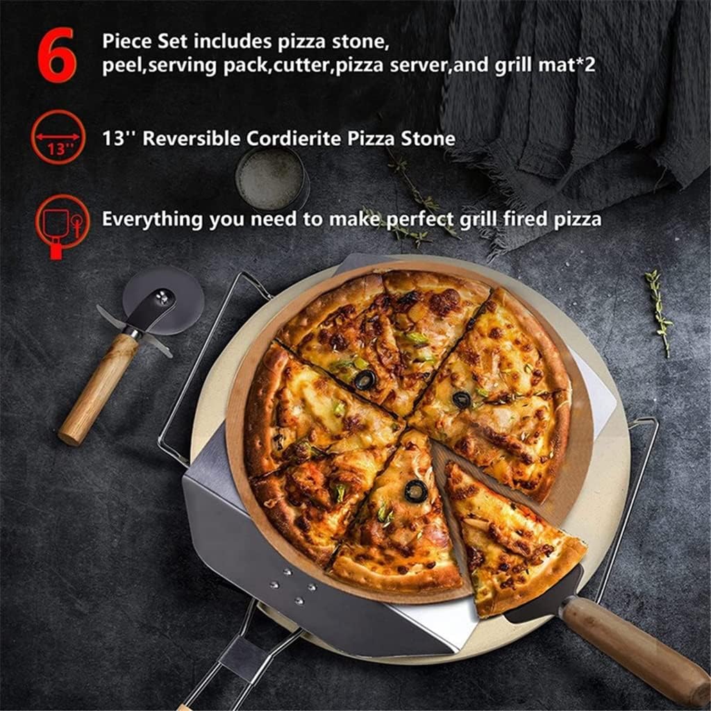 Pizza Stone Set 13 Pizza Stone for Grill and Oven with Foldable Metal Pizza Peel and Accessories Set