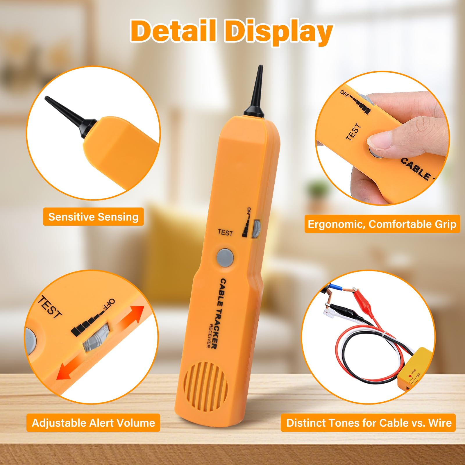 Buscador de cables y comprobador de red Fastsaw Cable Tracker con generador de sonido y sondas para pruebas de continuidad, seguimiento de cables y prueba de línea telefónica, incluye
