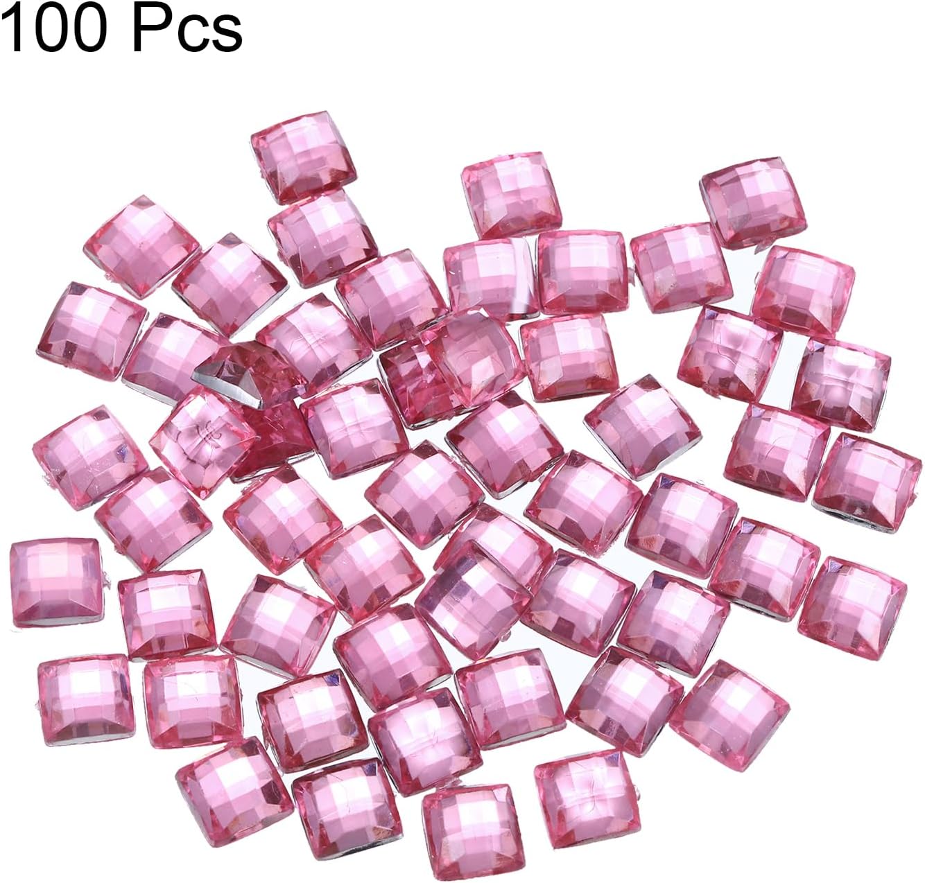 MECCANIXITY 100 Pcs 8mm Flat Back Acrylic Square Gems Rhinestones, Square Acrylic Diamond Gems for Crafts Face Painting Costume Jewelry Making Red Pink image 3