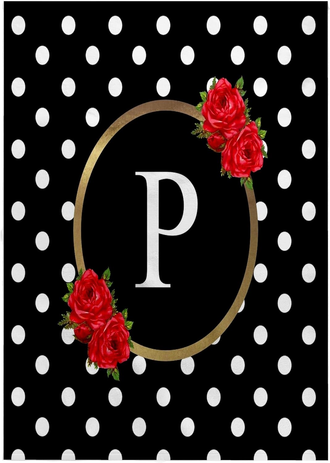 3dRose Red Rose Letter P Monogram Black and White Polka dots with Flowers 22x30 Bath Hand Pool Towel