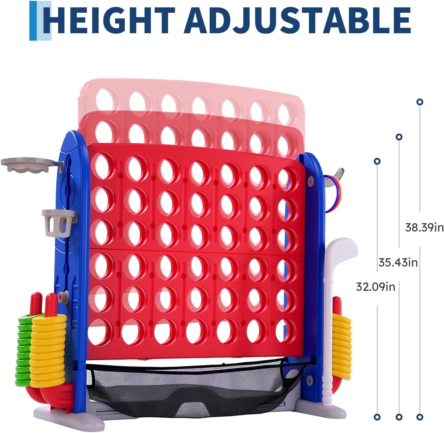 Jumbo 4-in-a-Row Connect Game, Adjustable Stand & Quick-Release Slider, 42 Rings, Indoor Outdoor Party Game for Kids & Adults, Red
