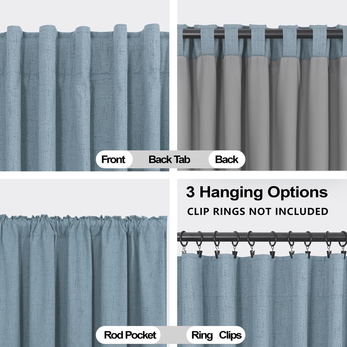 KOUFALL Bathroom Curtains Window,Calming Coastal Dusty Blue Linen Blackout Short Curtains for Bedroom 45 Length