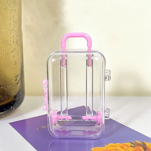 Mini maleta de viaje para caramelos, bonita caja de almacenamiento transparente, mini funda de pestañas, maleta de plástico con ruedas, caja de